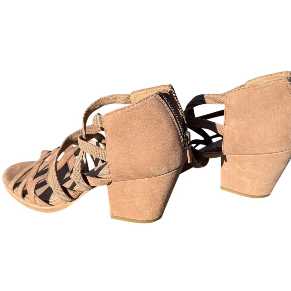 Eileen Fisher Fara Tan Leather Strappy Caged Block Heel 9 Gladiator Sandals Chic